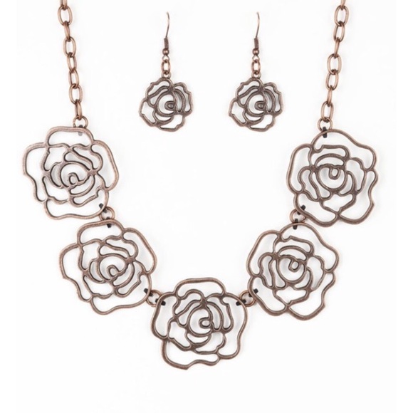 Jewelry - Copper Rose necklace w/  matching earrings